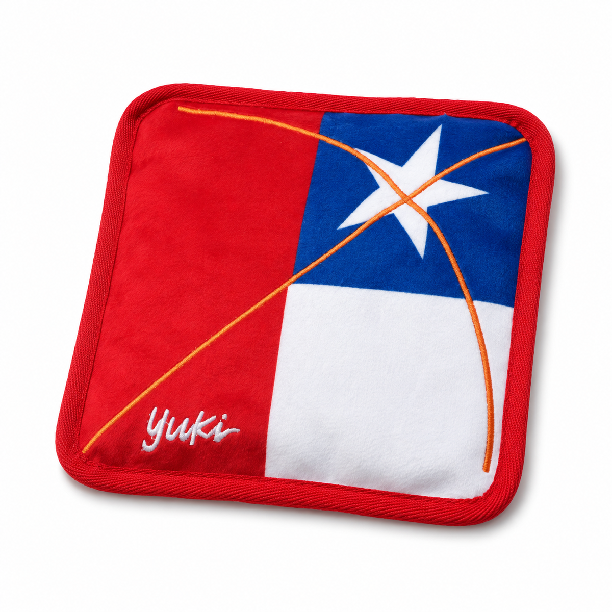 Volantín con bandera de Chile bordada, cojín mordedor para perro edición Fiestas Patrias Yuki Pet