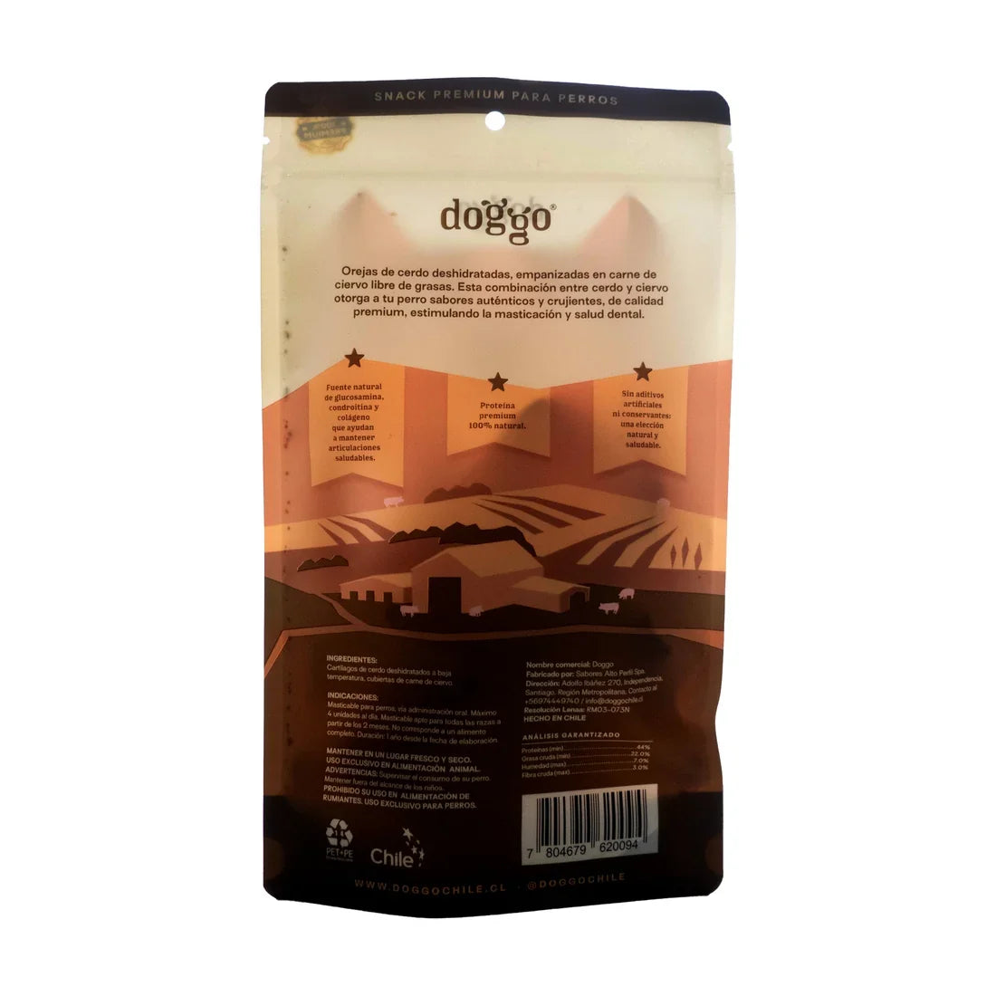 Orejas de Cerdo Doggo - etiqueta nutricional (reverso)